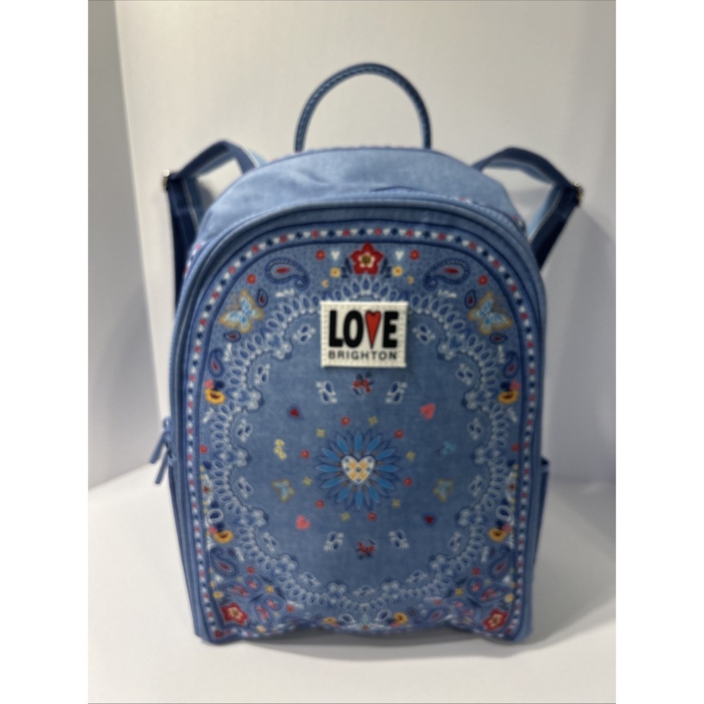 Brighton Mini Backpack Bandana Love Paisley Blue/Red Zip Top Handle Heart